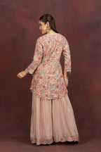 Women's Blush Pink Floral Embroidered Kurta Sharara Set with Dupatta
