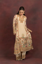 Women's Beige Printed Kurta Palazzo Set with Dupatta