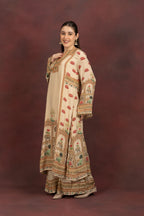Women's Beige Printed Kurta Palazzo Set with Dupatta