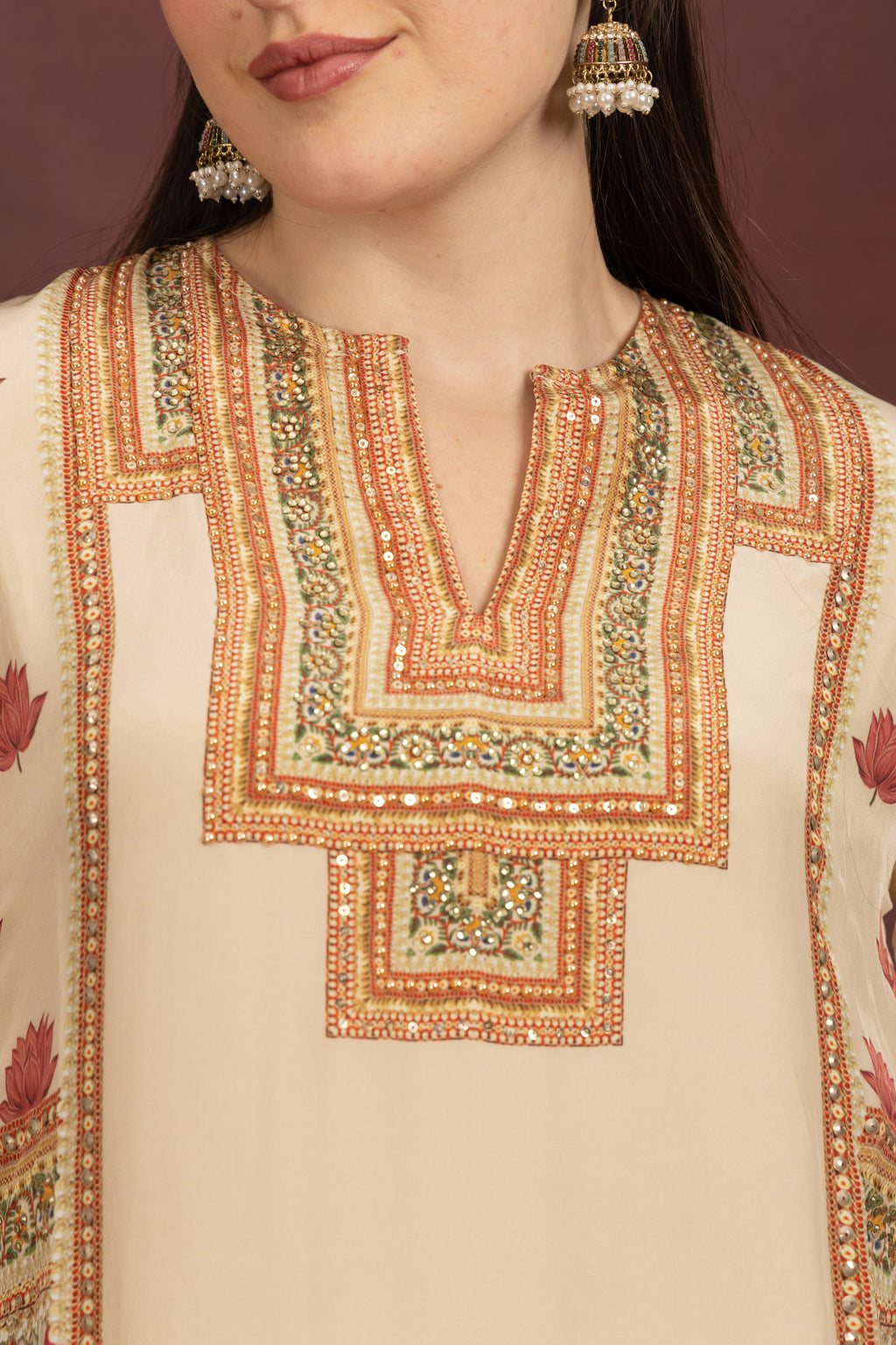 Women's Beige Printed Kurta Palazzo Set with Dupatta
