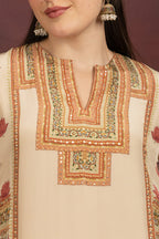 Women's Beige Printed Kurta Palazzo Set with Dupatta