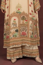 Women's Beige Printed Kurta Palazzo Set with Dupatta