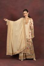 Women's Beige Printed Kurta Palazzo Set with Dupatta