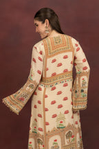 Women's Beige Printed Kurta Palazzo Set with Dupatta