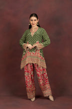 Women's Olive Green Printed Kurta Palazzo Set