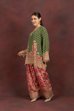 Women's Olive Green Printed Kurta Palazzo Set