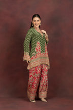 Women's Olive Green Printed Kurta Palazzo Set
