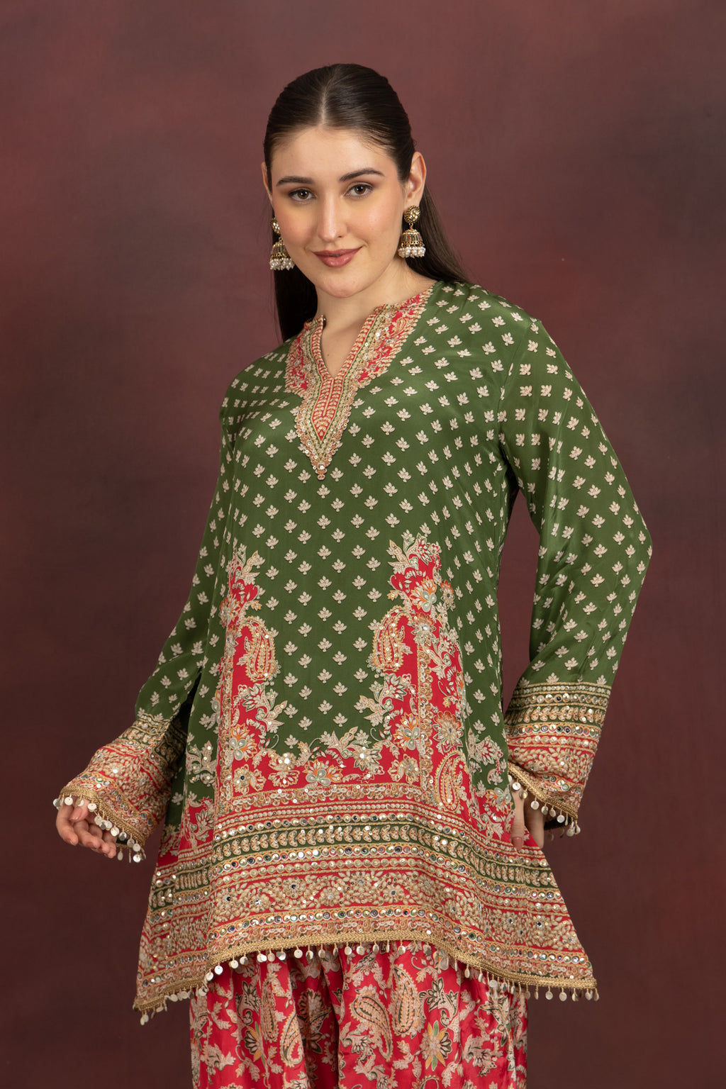 Women's Olive Green Printed Kurta Palazzo Set