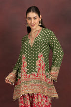 Women's Olive Green Printed Kurta Palazzo Set
