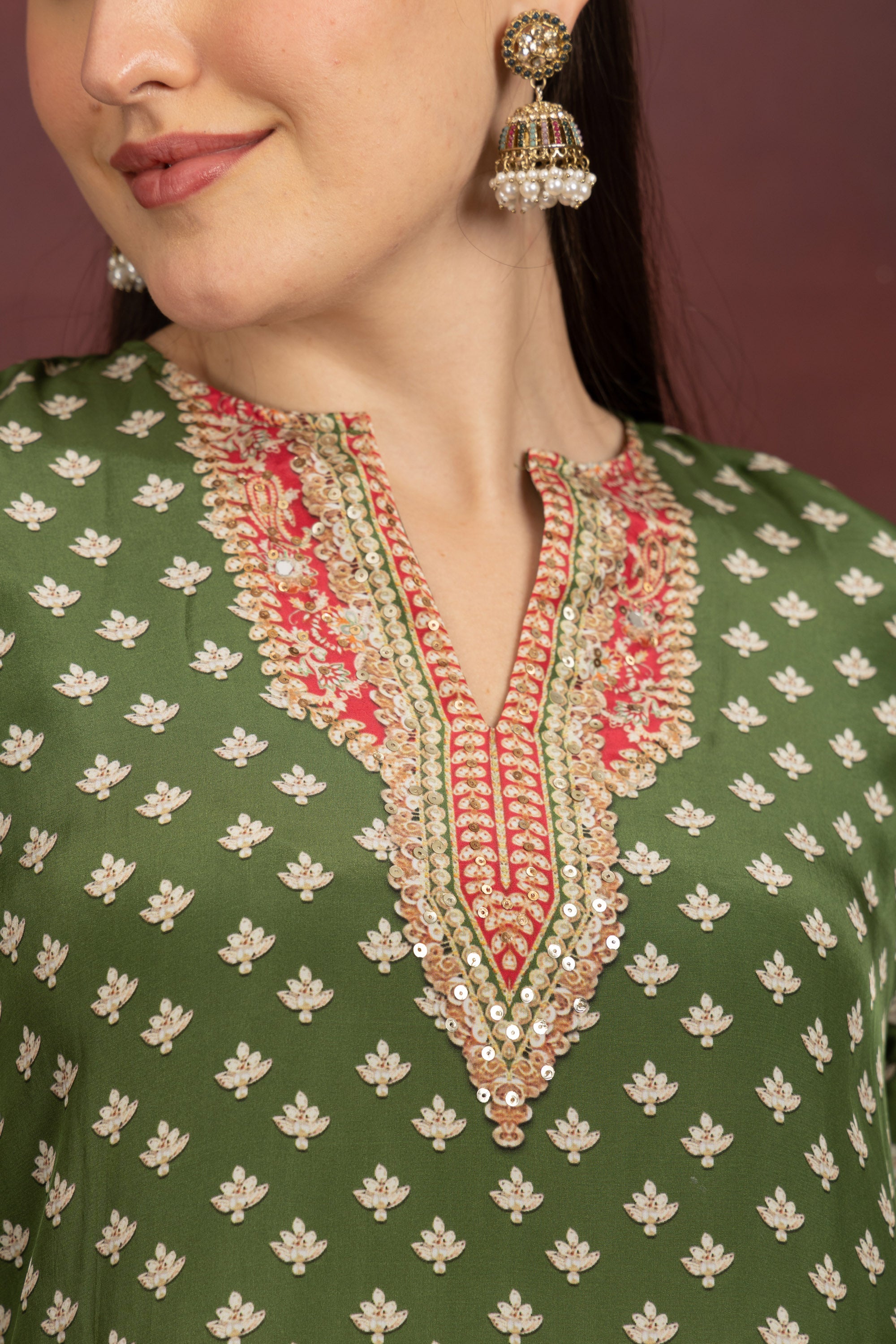 Women's Olive Green Printed Kurta Palazzo Set