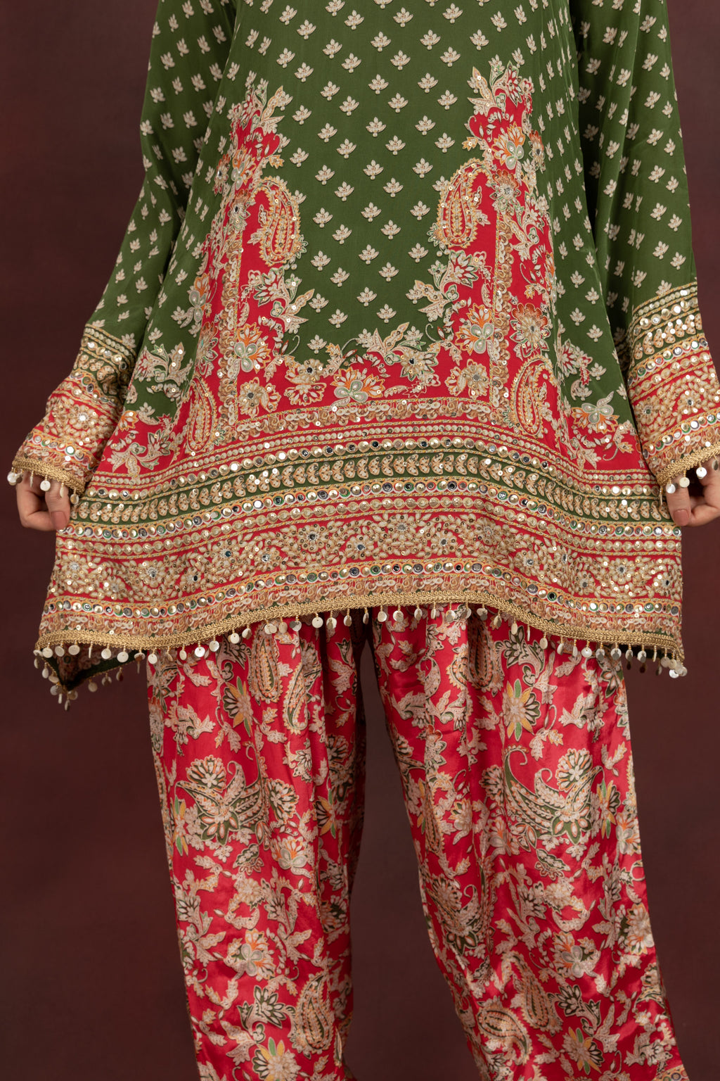 Women's Olive Green Printed Kurta Palazzo Set