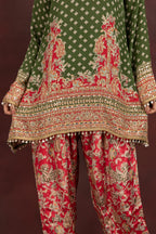 Women's Olive Green Printed Kurta Palazzo Set