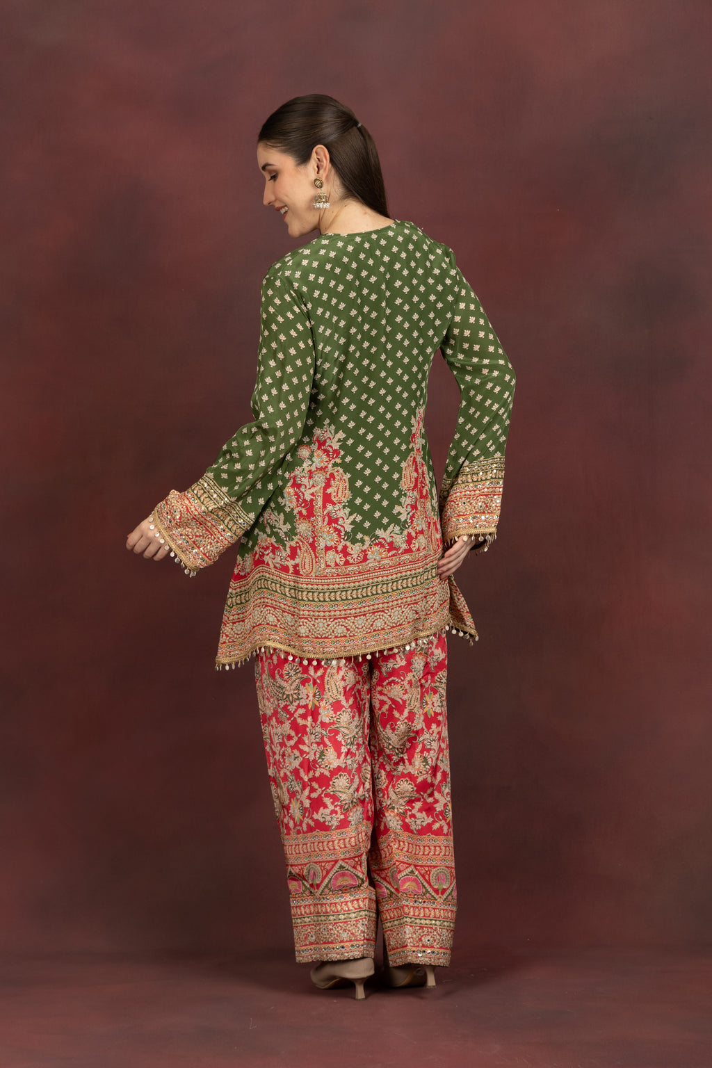 Women's Olive Green Printed Kurta Palazzo Set