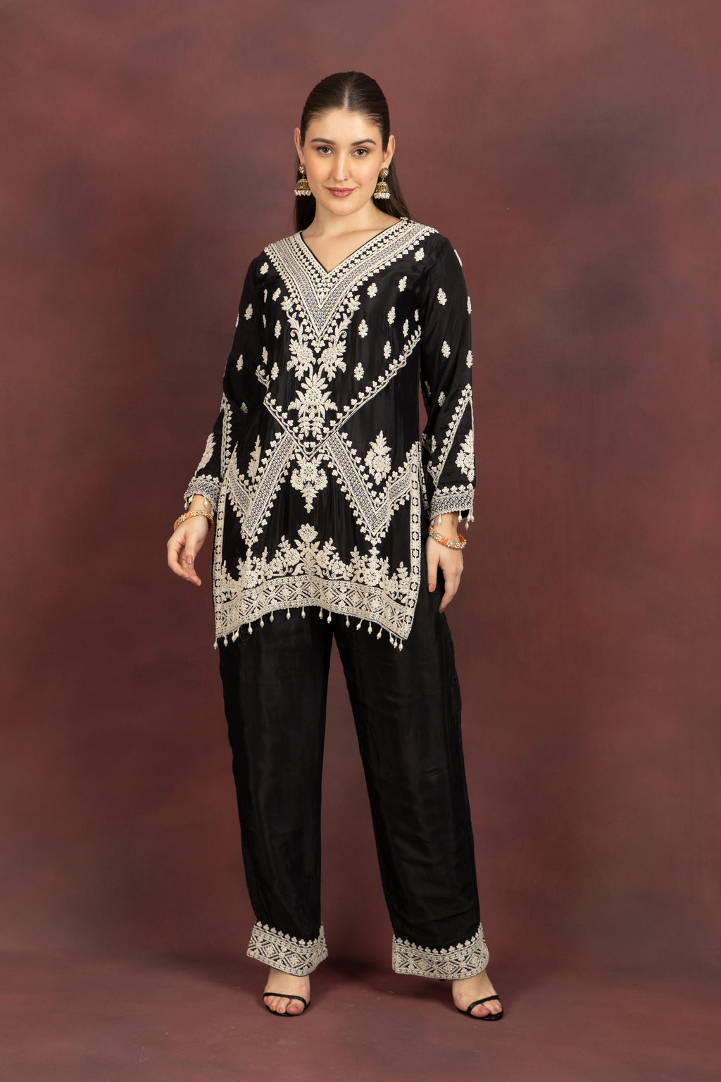 Women's Black Embroidered Kurta Pant Set with Dupatta