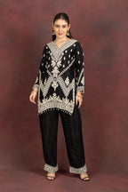 Women's Black Embroidered Kurta Pant Set with Dupatta