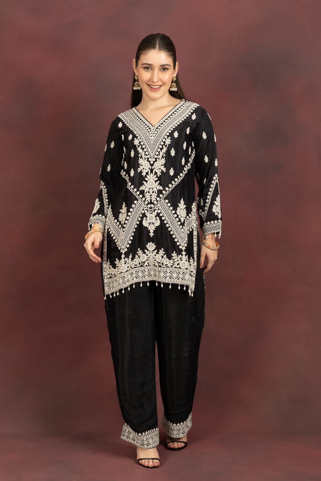Women's Black Embroidered Kurta Pant Set with Dupatta