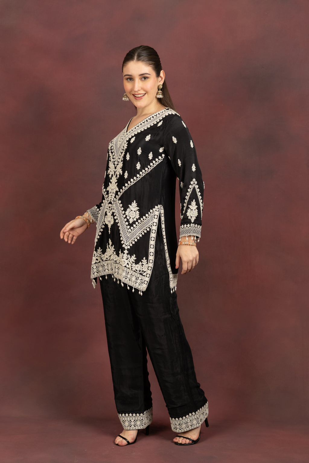 Women's Black Embroidered Kurta Pant Set with Dupatta