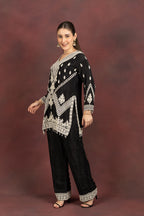 Women's Black Embroidered Kurta Pant Set with Dupatta