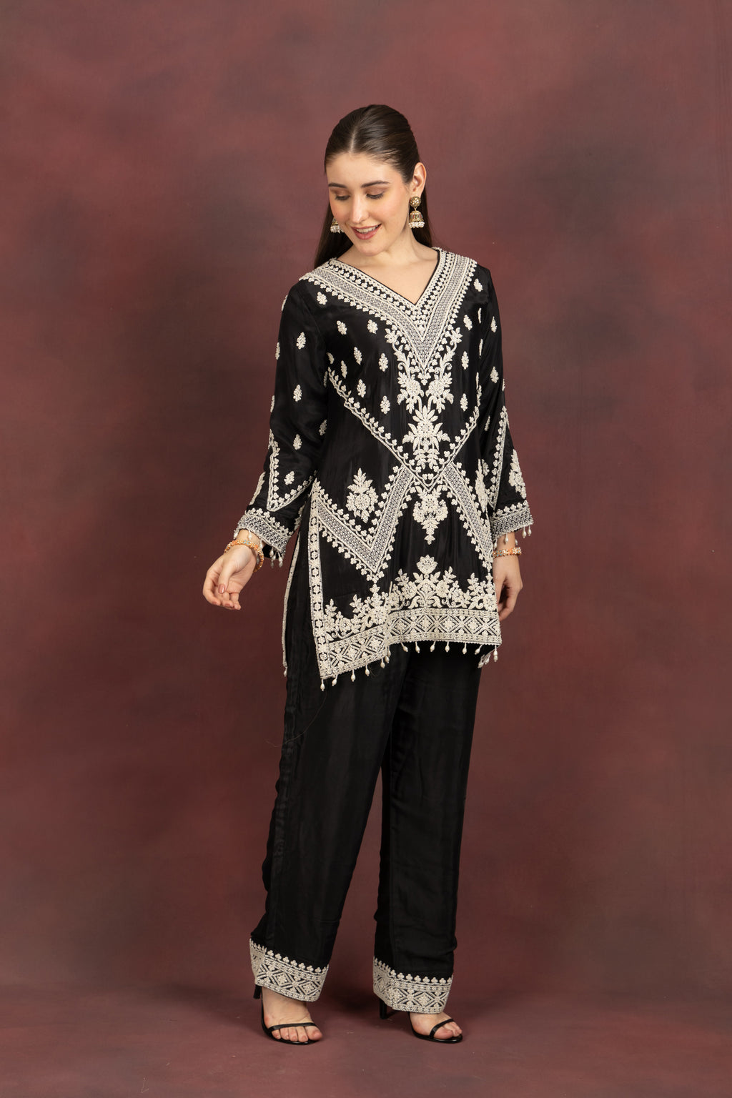 Women's Black Embroidered Kurta Pant Set with Dupatta