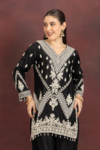 Women's Black Embroidered Kurta Pant Set with Dupatta