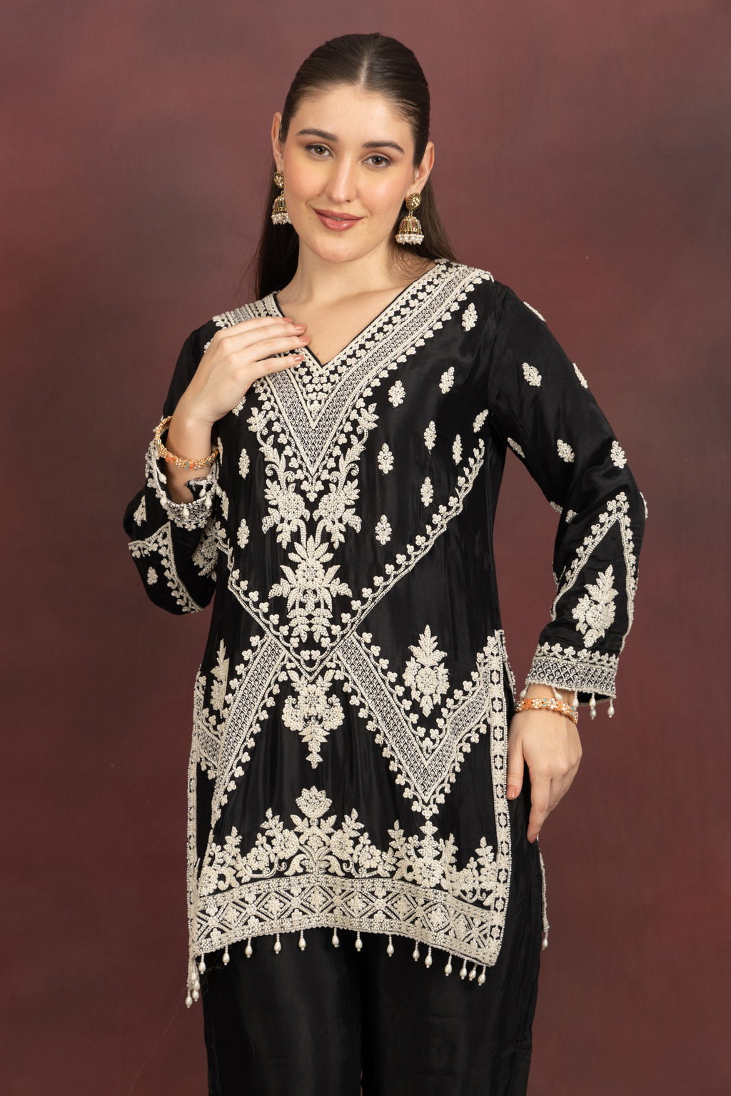 Women's Black Embroidered Kurta Pant Set with Dupatta