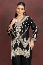 Women's Black Embroidered Kurta Pant Set with Dupatta