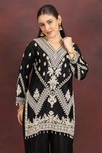 Women's Black Embroidered Kurta Pant Set with Dupatta