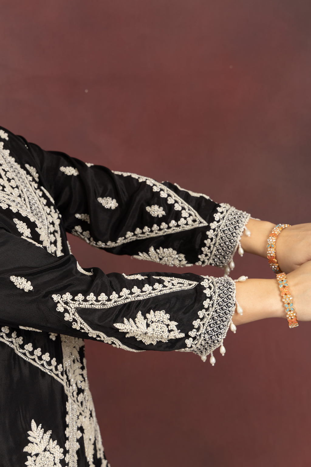 Women's Black Embroidered Kurta Pant Set with Dupatta