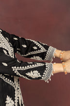 Women's Black Embroidered Kurta Pant Set with Dupatta