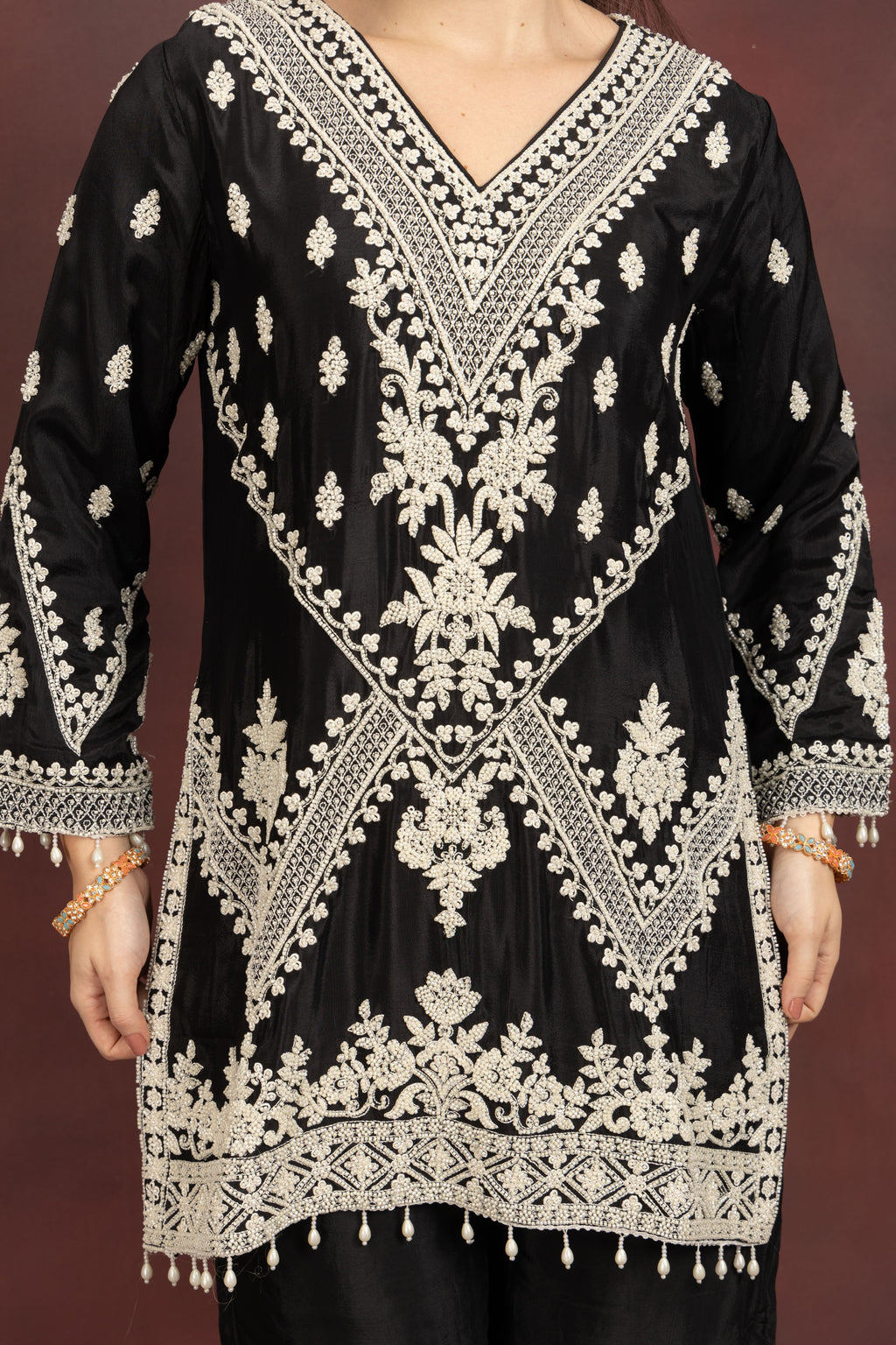 Women's Black Embroidered Kurta Pant Set with Dupatta