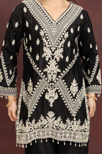 Women's Black Embroidered Kurta Pant Set with Dupatta