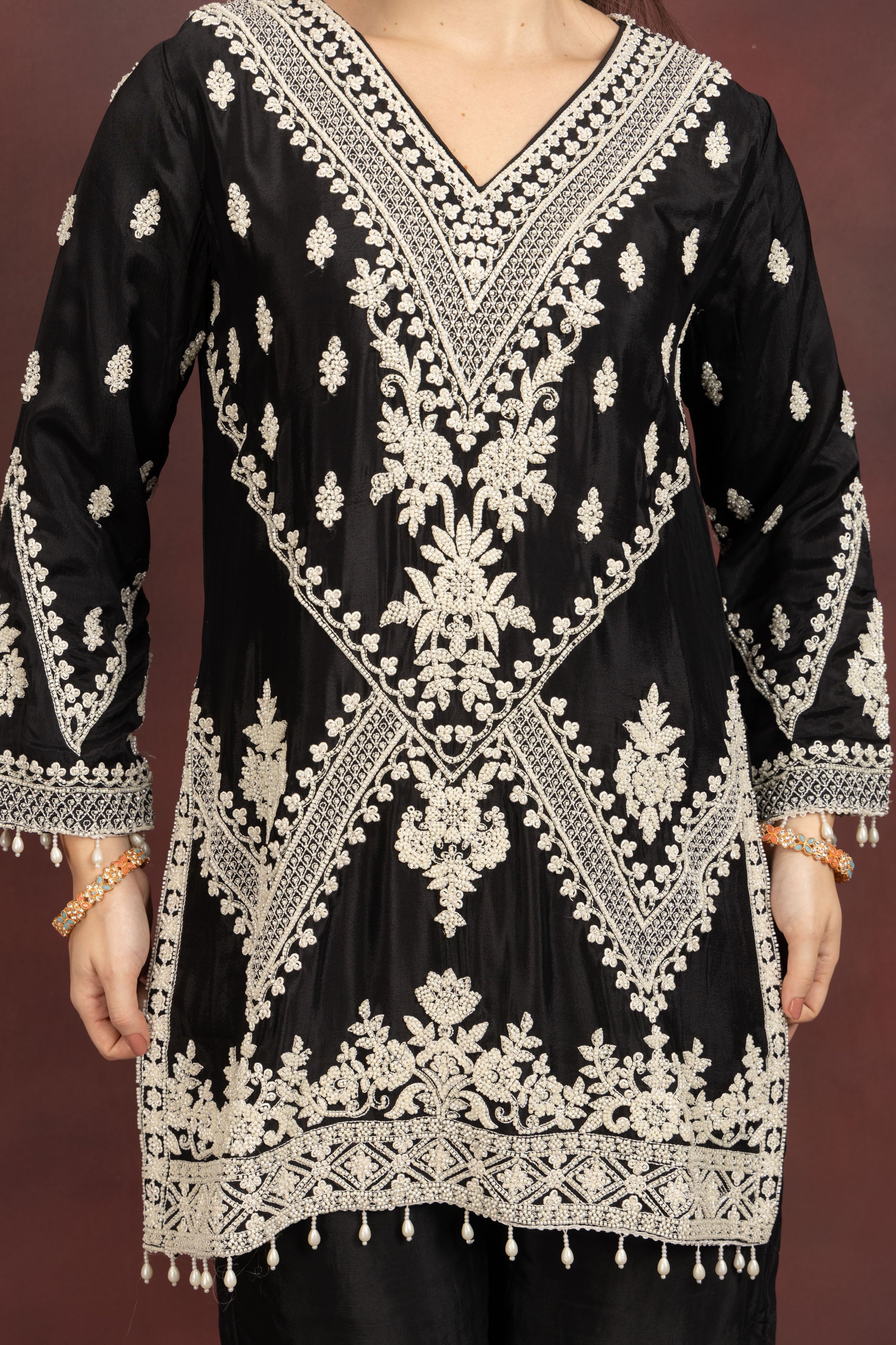 Women's Black Embroidered Kurta Pant Set with Dupatta