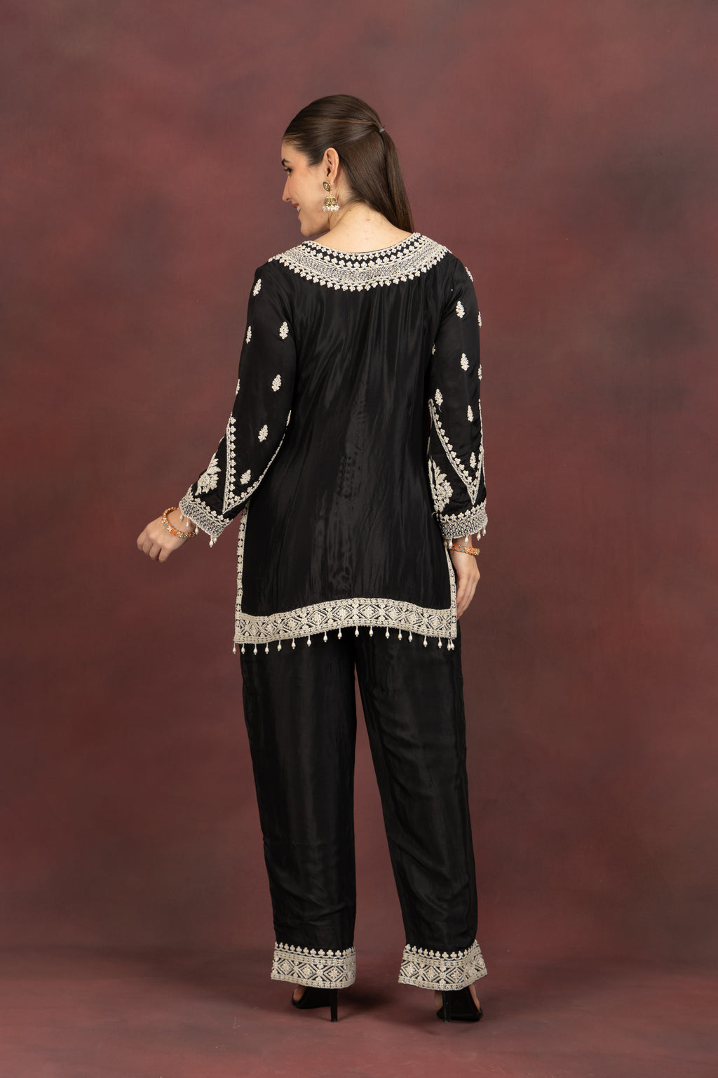 Women's Black Embroidered Kurta Pant Set with Dupatta