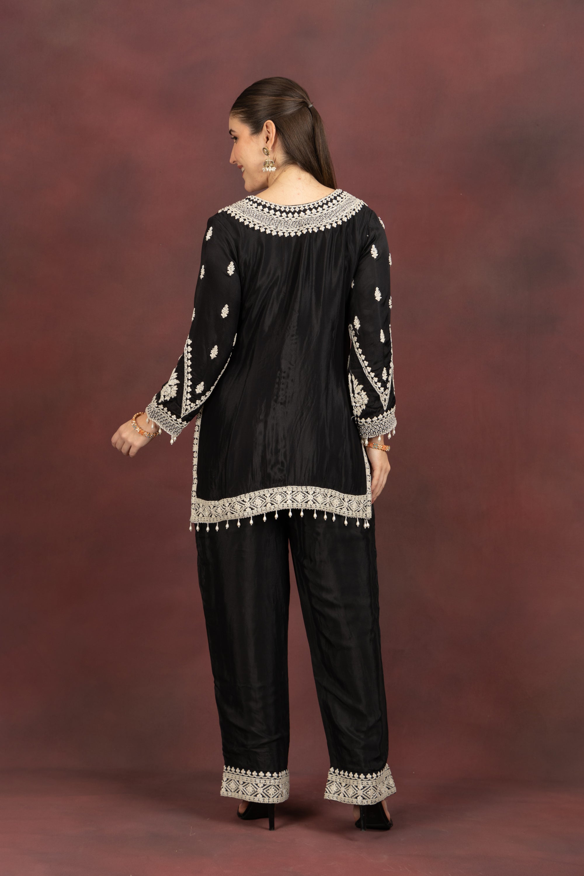 Women's Black Embroidered Kurta Pant Set with Dupatta