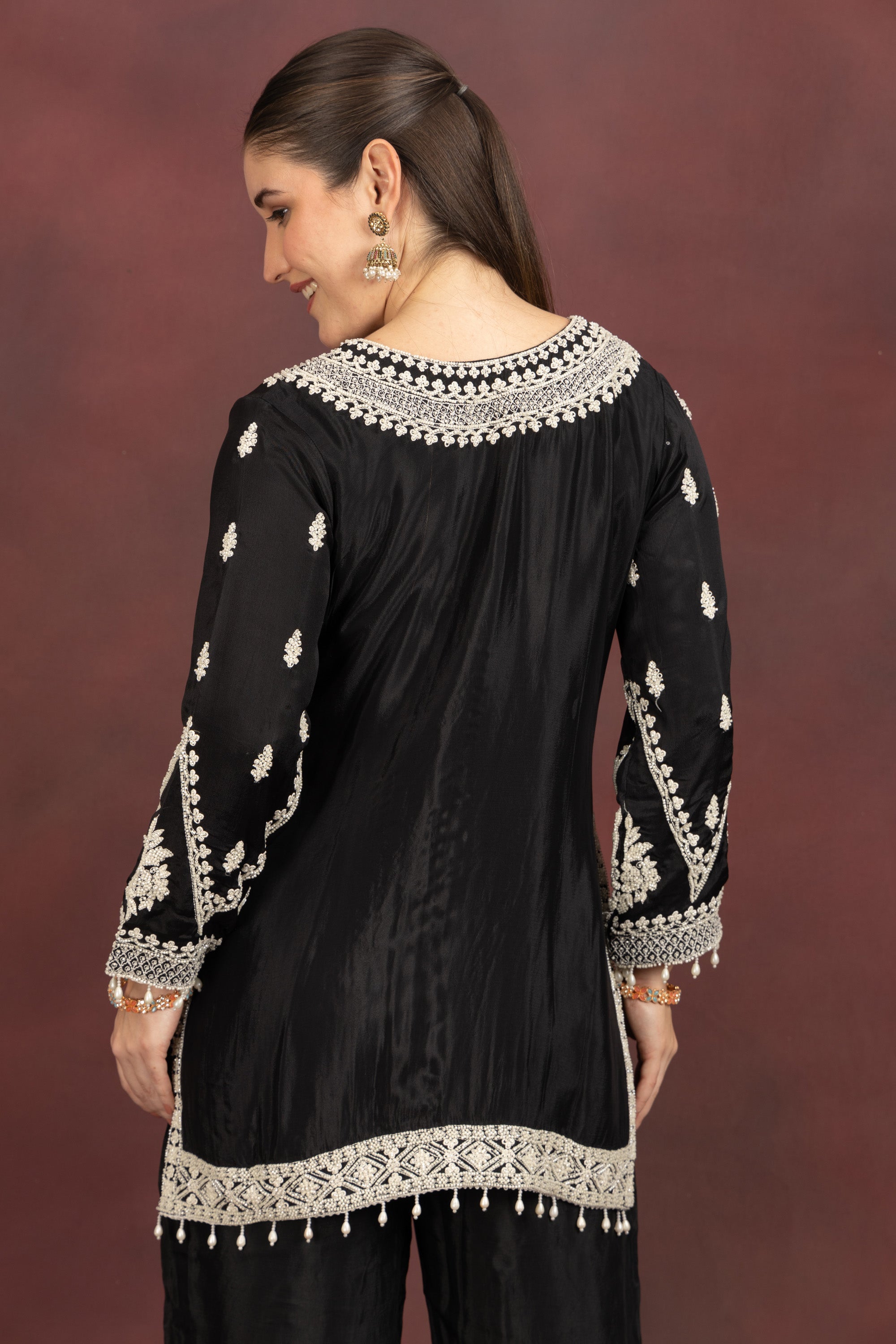 Women's Black Embroidered Kurta Pant Set with Dupatta