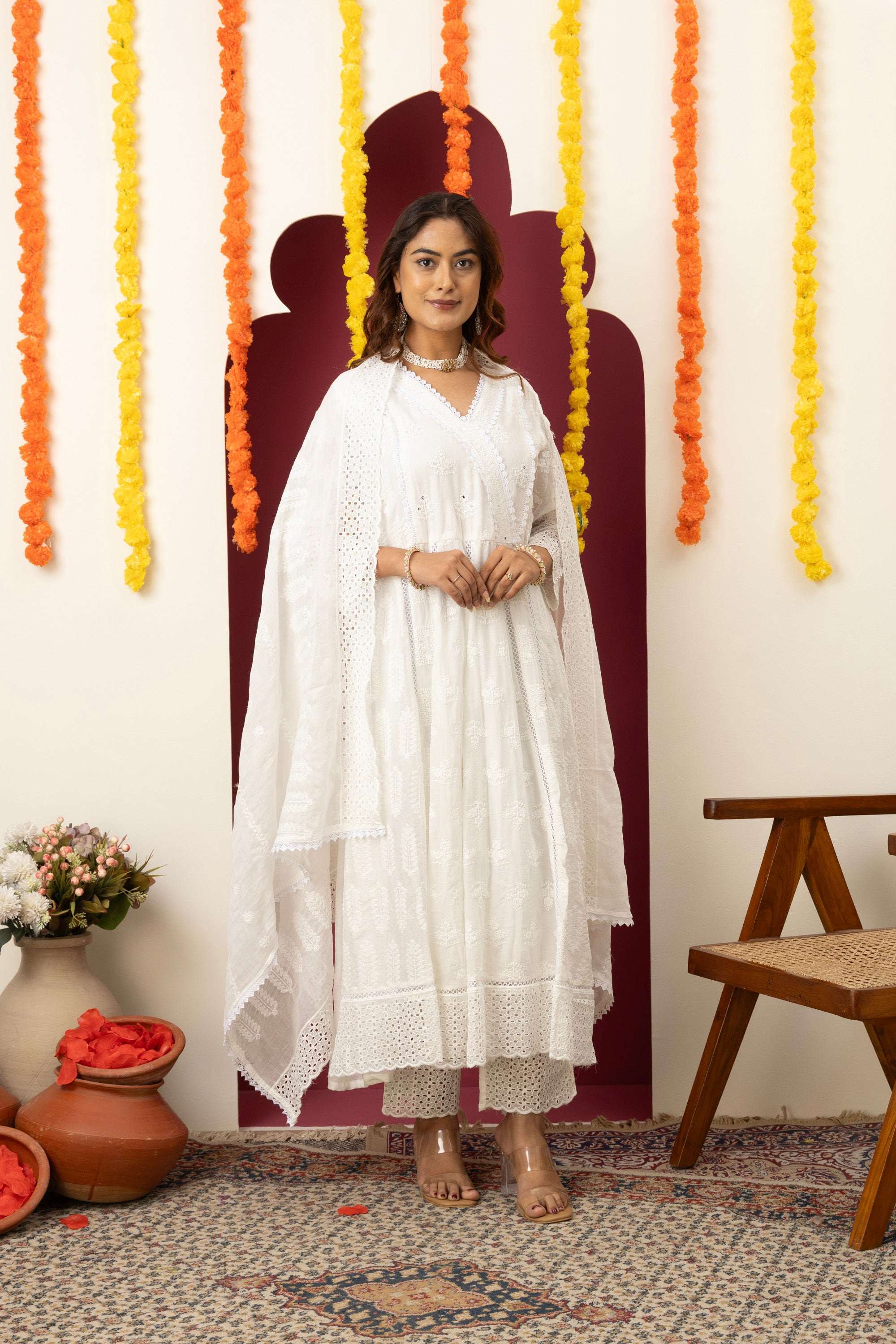 White Embroidered Cotton Suit Set