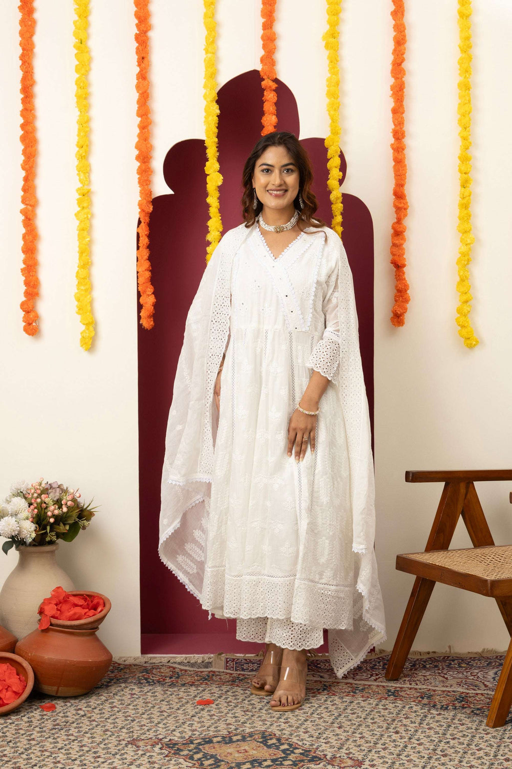 White Embroidered Cotton Suit Set