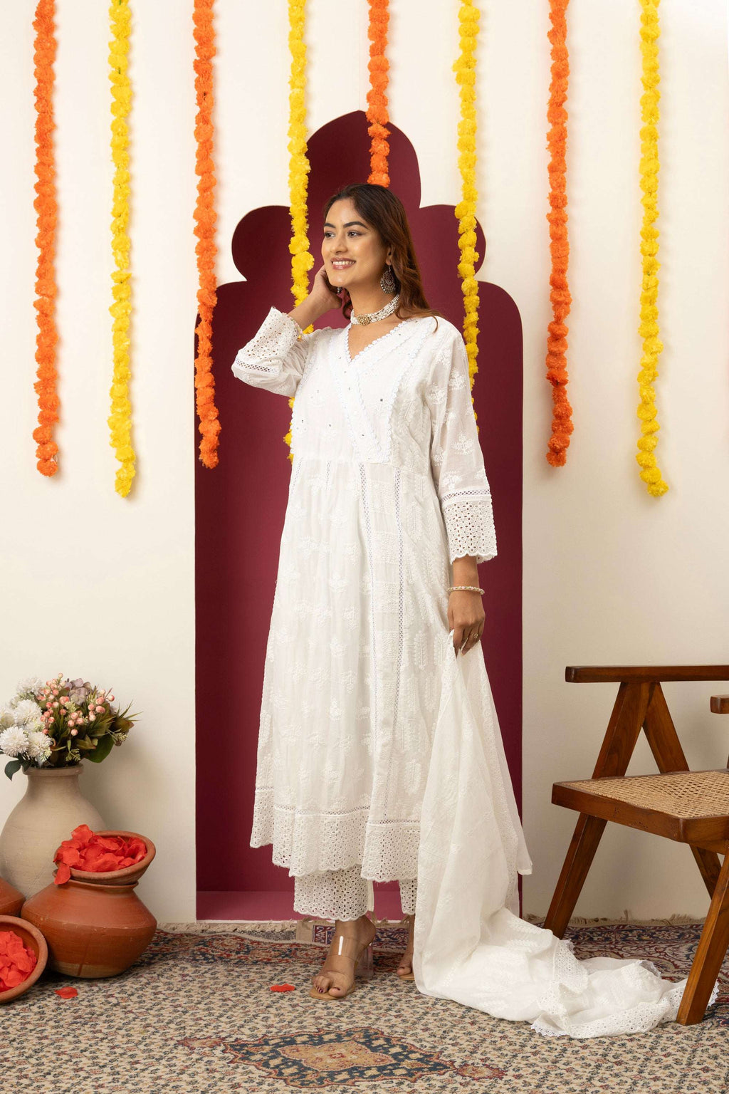 White Embroidered Cotton Suit Set