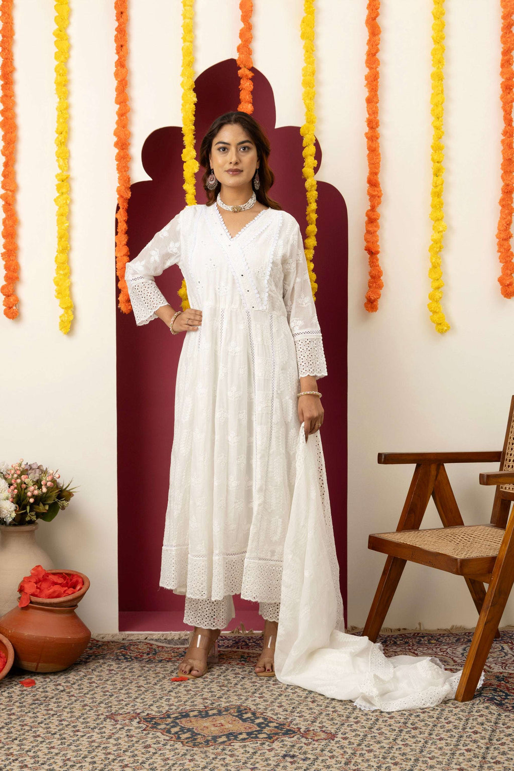 White Embroidered Cotton Suit Set