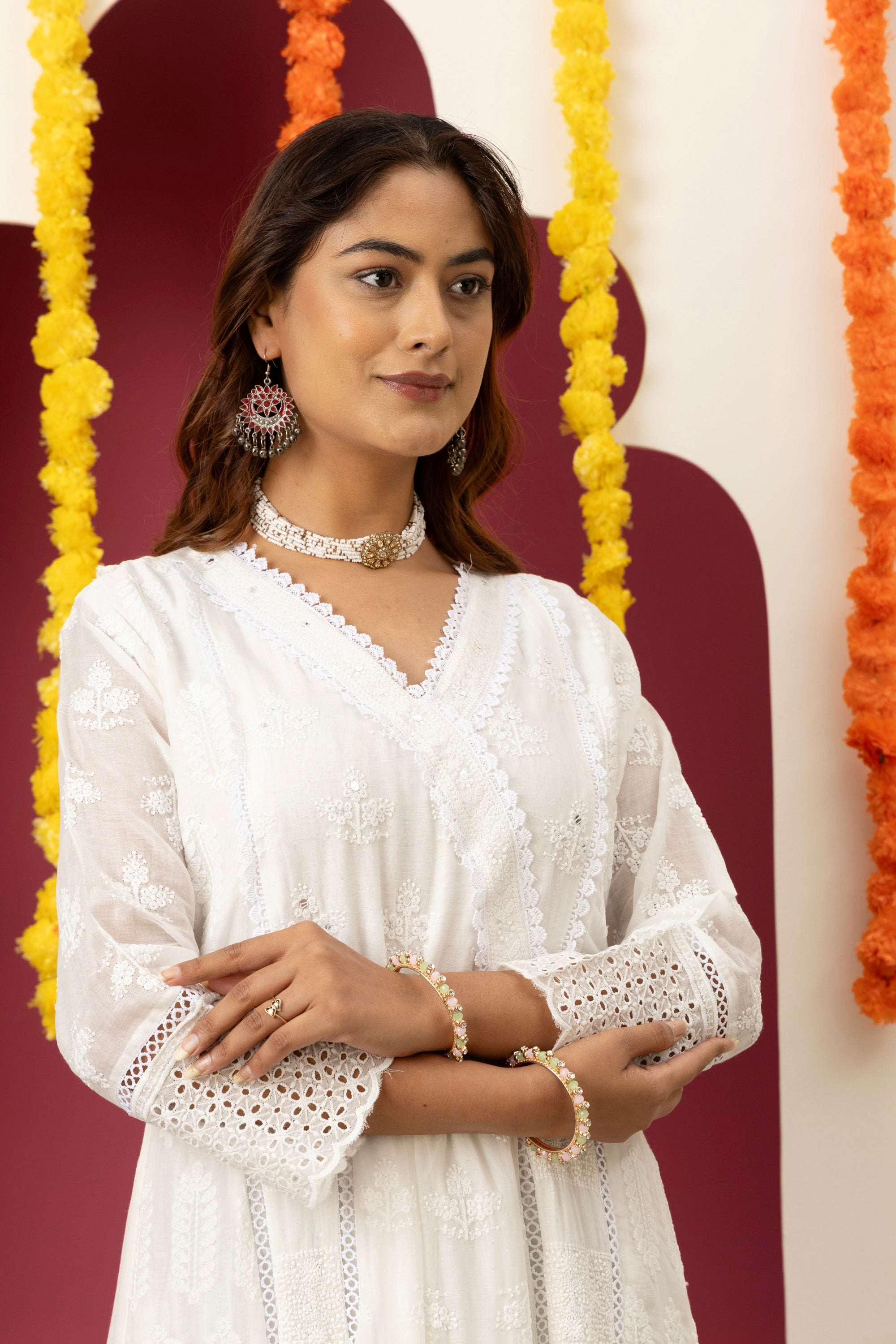 White Embroidered Cotton Suit Set