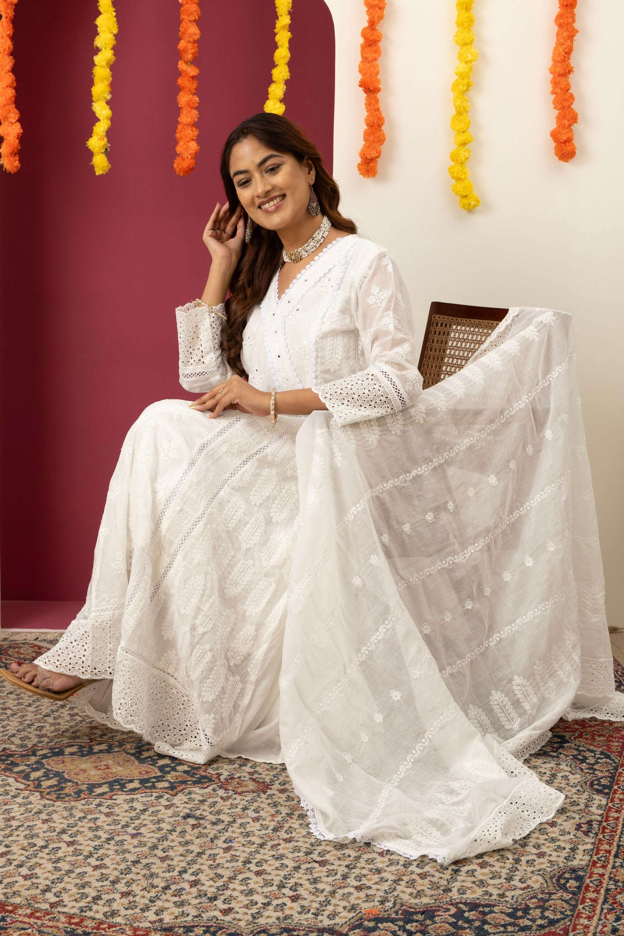 White Embroidered Cotton Suit Set