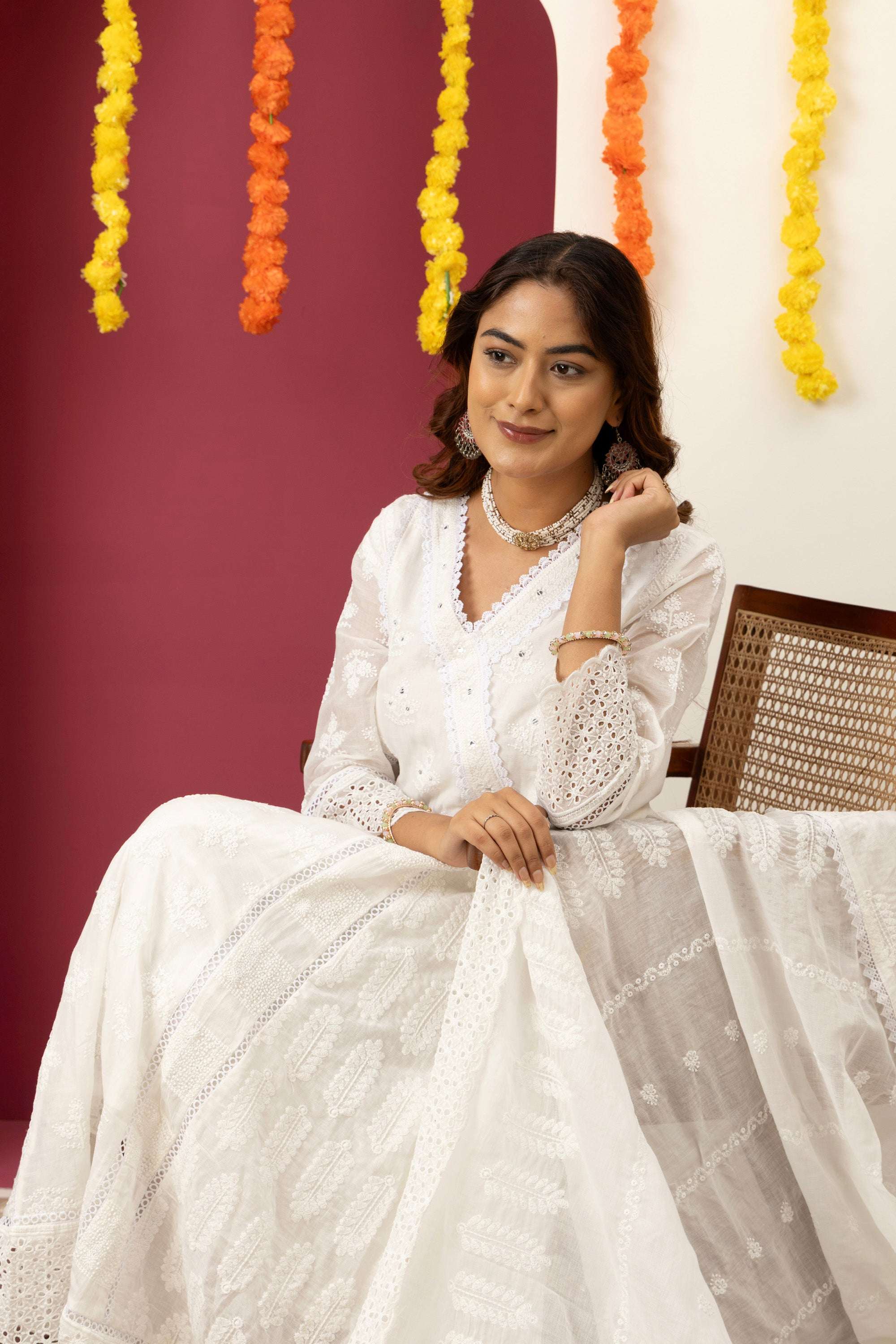 White Embroidered Cotton Suit Set
