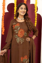 Brown Floral Cotton Suit Set