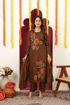 Brown Floral Cotton Suit Set