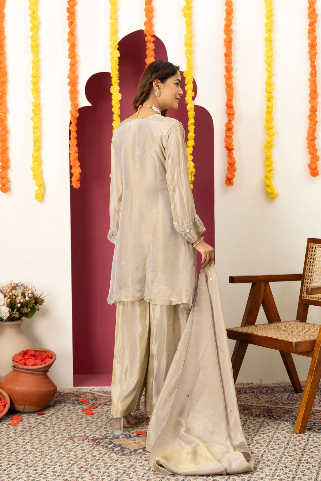 Champagne Mirror Work Suit Set