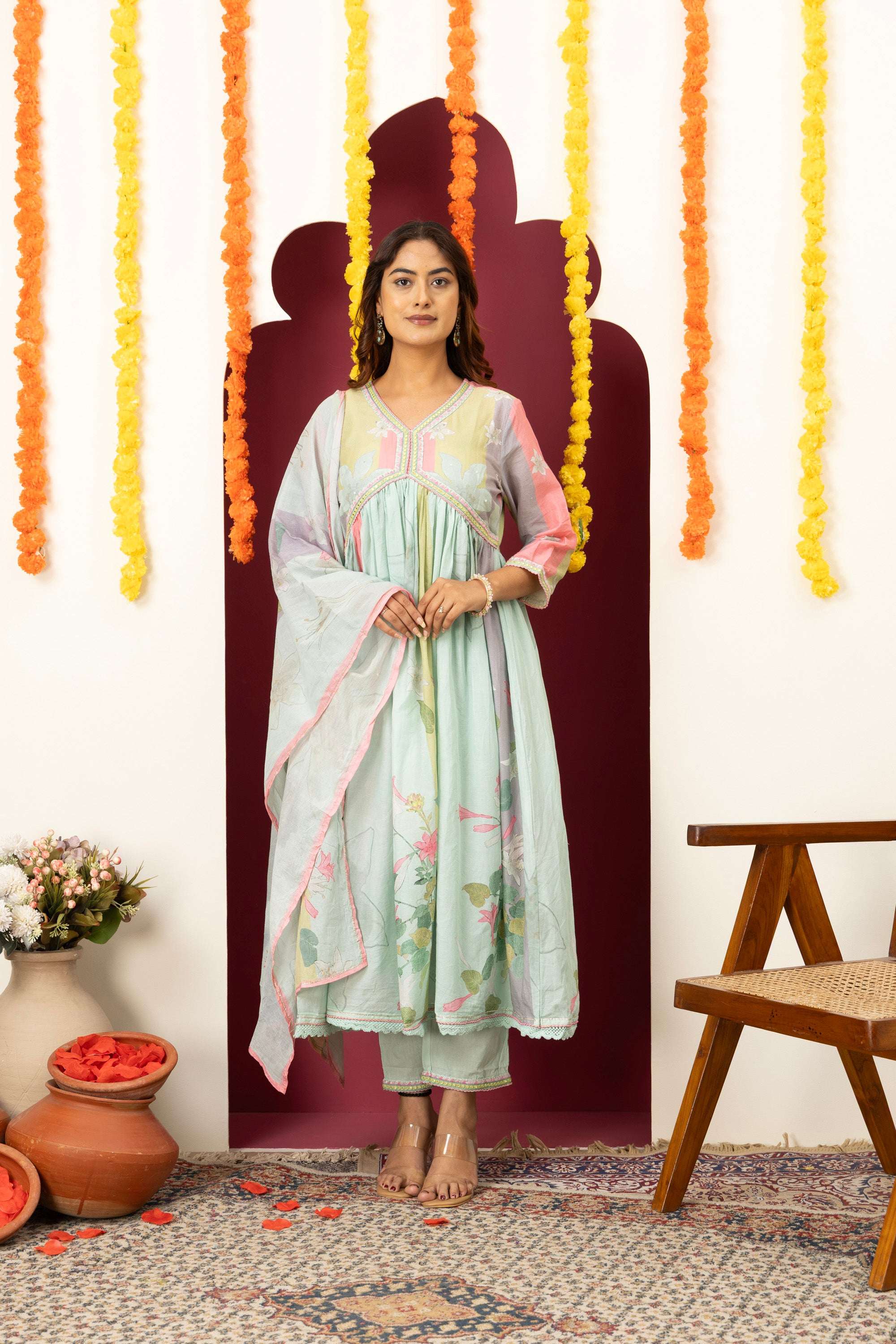Mint Printed Cotton Suit Set