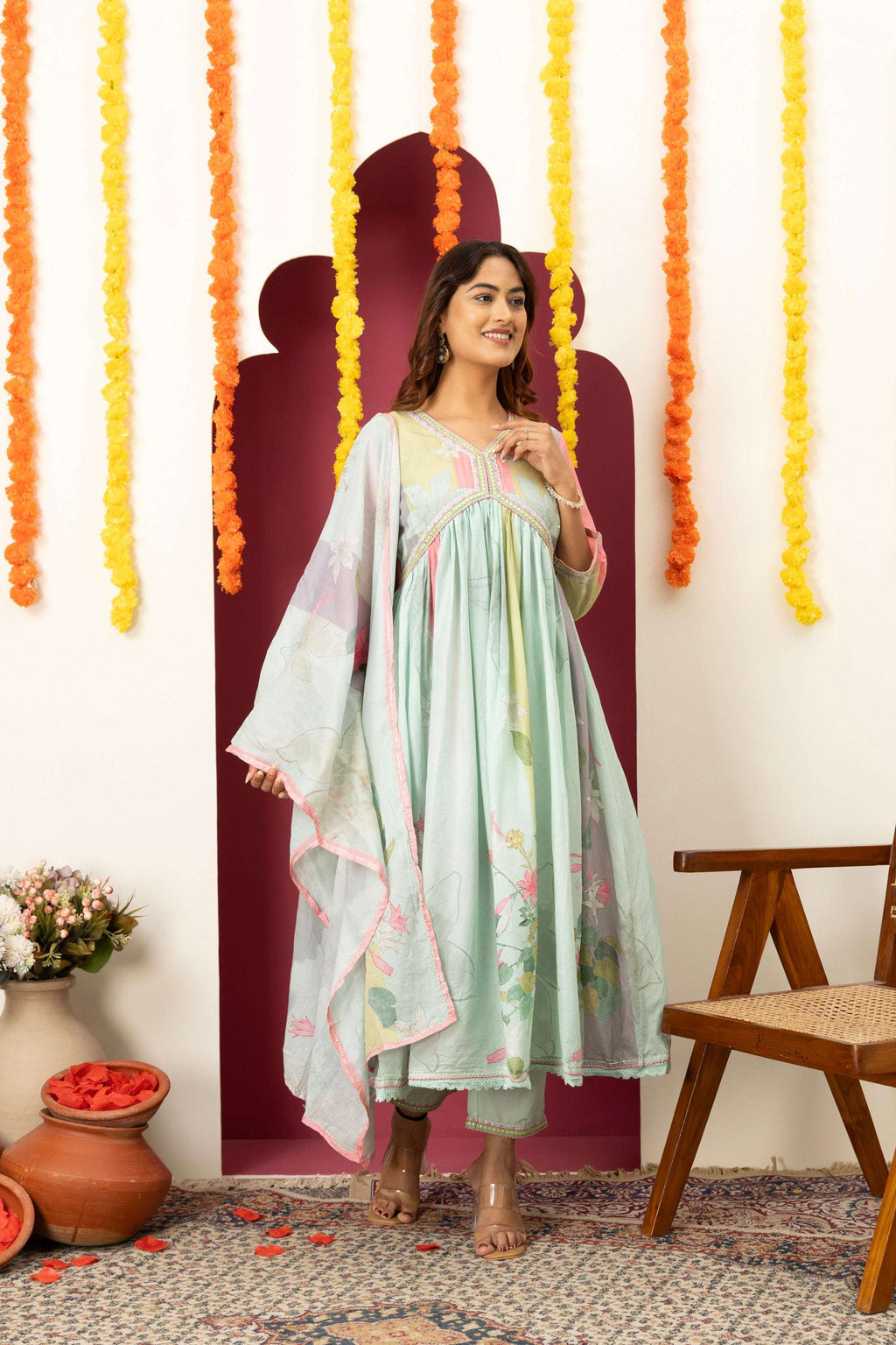 Mint Printed Cotton Suit Set