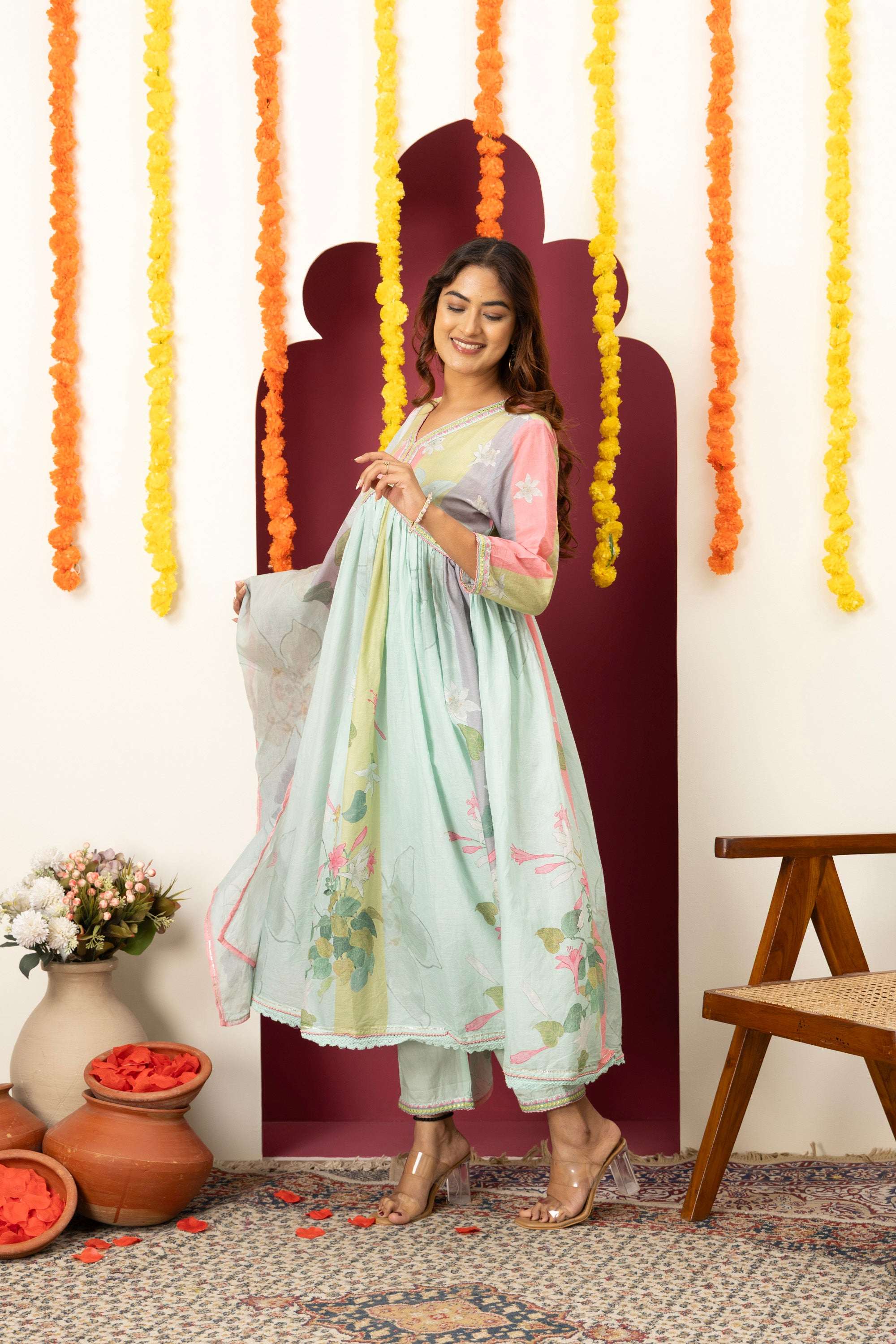 Mint Printed Cotton Suit Set
