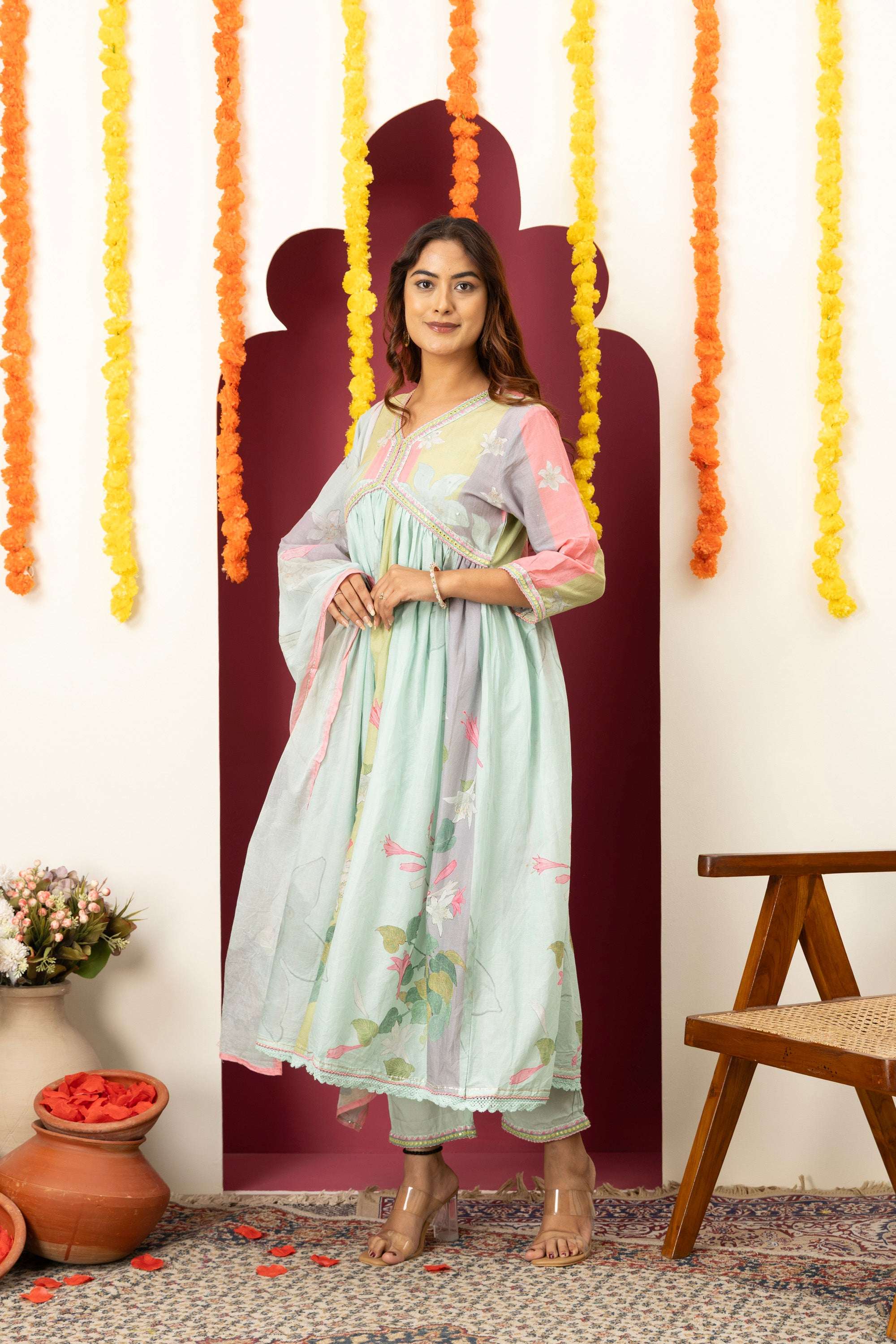 Mint Printed Cotton Suit Set