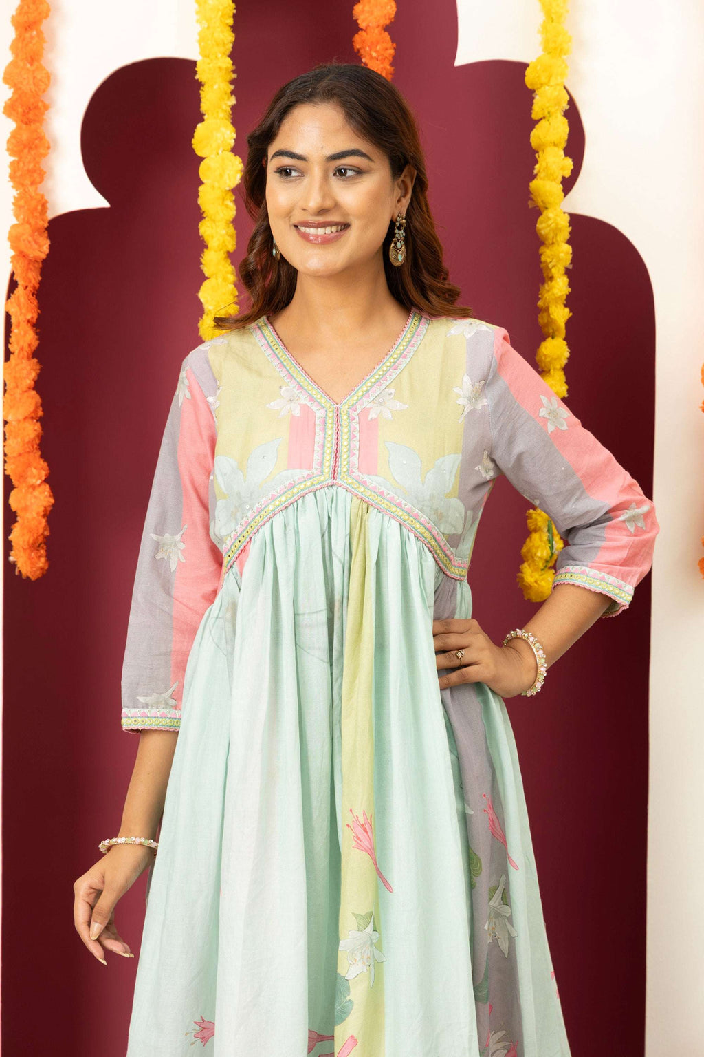 Mint Printed Cotton Suit Set